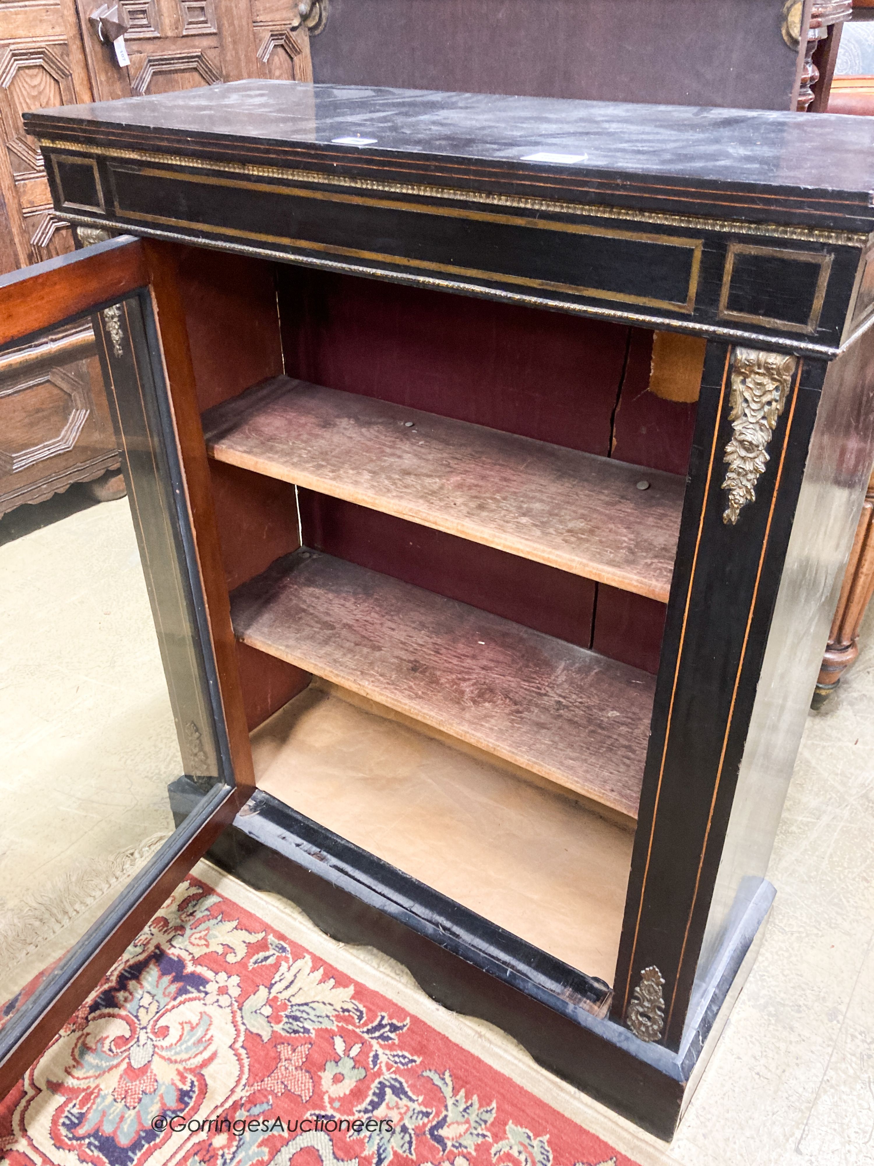 A late Victorian ebonised pier cabinet, width 82cm, depth 34cm, height 104cm